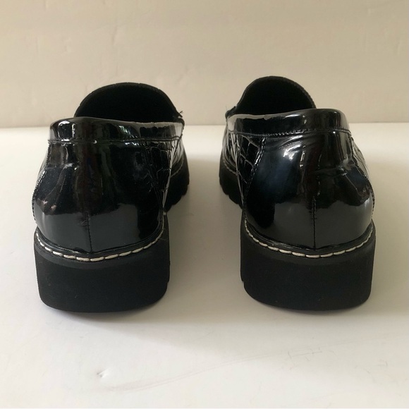 Donald Pliner Hope Loafers Black Patent Leather Croc Embossed Platform Size 8 - Picture 4 of 10